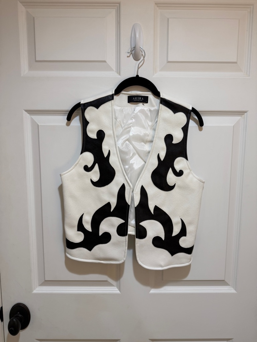 AKIRA Black and White Leather Western Vest